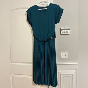 Teal Midi Dress with Pleats